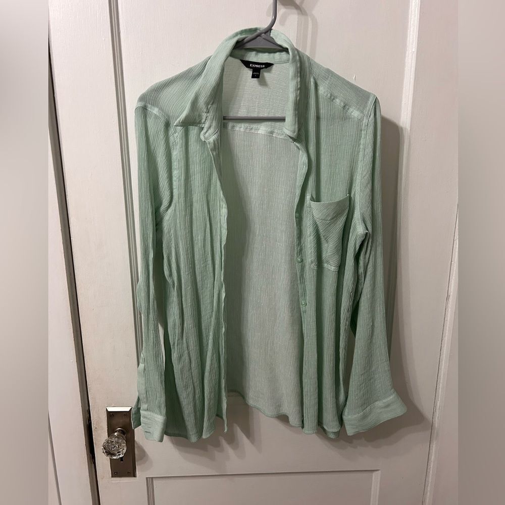 Express Mint Green Casual Button Down Shirt